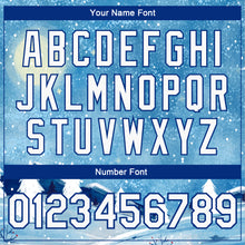 Load image into Gallery viewer, Custom Light Blue White-Royal Watercolor Winter Landscape With Snowy Trees 3D Pattern Design Bomber Full-Snap Varsity Letterman Jacket