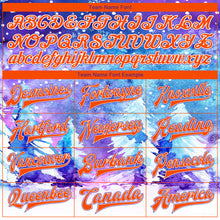 Load image into Gallery viewer, Custom Purple Orange-White Watercolor Winter Landscape With Snowy Trees 3D Pattern Design Bomber Full-Snap Varsity Letterman Jacket