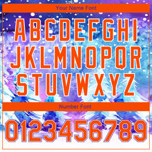 Load image into Gallery viewer, Custom Purple Orange-White Watercolor Winter Landscape With Snowy Trees 3D Pattern Design Bomber Full-Snap Varsity Letterman Jacket