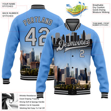 Load image into Gallery viewer, Custom Powder Blue Gray-Black Los Angeles California City Edition 3D Bomber Full-Snap Varsity Letterman Jacket