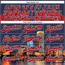 Load image into Gallery viewer, Custom Navy Red-White Boston Massachusetts City Edition 3D Bomber Full-Snap Varsity Letterman Jacket