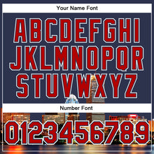 Load image into Gallery viewer, Custom Navy Red-White Boston Massachusetts City Edition 3D Bomber Full-Snap Varsity Letterman Jacket