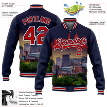 Load image into Gallery viewer, Custom Navy Red-White Cleveland Ohio City Edition 3D Bomber Full-Snap Varsity Letterman Jacket