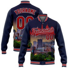 Load image into Gallery viewer, Custom Navy Red-White Cleveland Ohio City Edition 3D Bomber Full-Snap Varsity Letterman Jacket