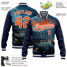 Load image into Gallery viewer, Custom Navy Orange-White Houston Texas City Edition 3D Bomber Full-Snap Varsity Letterman Jacket