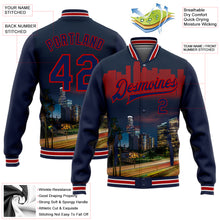 Load image into Gallery viewer, Custom Navy Red Los Angeles California City Edition 3D Bomber Full-Snap Varsity Letterman Jacket