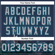 Load image into Gallery viewer, Custom Navy Gray-Teal Seattle Washington City Edition 3D Bomber Full-Snap Varsity Letterman Jacket