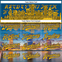 Load image into Gallery viewer, Custom Gold Navy Milwaukee Wisconsin City Edition 3D Bomber Full-Snap Varsity Letterman Jacket