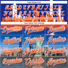 Load image into Gallery viewer, Custom Royal Orange-White Statue Of Liberty New York City Edition 3D Bomber Full-Snap Varsity Letterman Jacket
