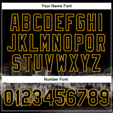 Load image into Gallery viewer, Custom Black Gold Pittsburgh Pennsylvania City Edition 3D Bomber Full-Snap Varsity Letterman Jacket