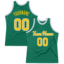 Load image into Gallery viewer, Custom Kelly Green Gold-White Authentic Throwback Basketball Jersey