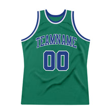Load image into Gallery viewer, Custom Kelly Green Royal-White Authentic Throwback Basketball Jersey