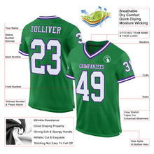 Load image into Gallery viewer, Custom Grass Green White-Purple Mesh Authentic Throwback Football Jersey