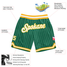 Load image into Gallery viewer, Custom Kelly Green White Pinstripe White-Gold Authentic Basketball Shorts