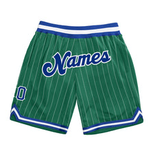 Load image into Gallery viewer, Custom Kelly Green White Pinstripe Royal-White Authentic Basketball Shorts