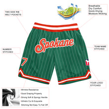 Load image into Gallery viewer, Custom Kelly Green White Pinstripe Orange-White Authentic Basketball Shorts
