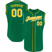 Load image into Gallery viewer, Custom Kelly Green Gold-White Authentic Sleeveless Baseball Jersey