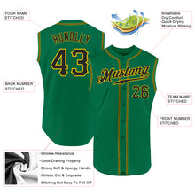 Load image into Gallery viewer, Custom Kelly Green Black-Gold Authentic Sleeveless Baseball Jersey