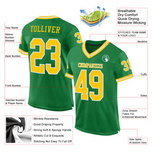 Load image into Gallery viewer, Custom Grass Green Gold-White Mesh Authentic Throwback Football Jersey