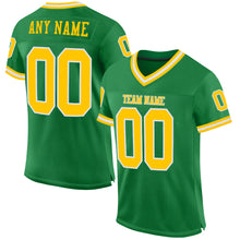 Load image into Gallery viewer, Custom Grass Green Gold-White Mesh Authentic Throwback Football Jersey