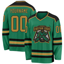 Load image into Gallery viewer, Custom Kelly Green Old Gold-Black Hockey Jersey