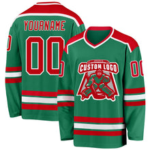 Load image into Gallery viewer, Custom Kelly Green Red-White Hockey Jersey