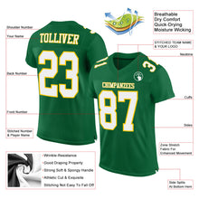 Load image into Gallery viewer, Custom Kelly Green White-Gold Mesh Authentic Football Jersey