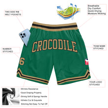 Load image into Gallery viewer, Custom Kelly Green Old Gold-Black Authentic Throwback Basketball Shorts