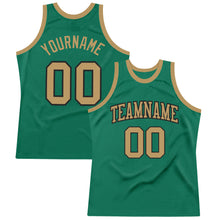 Load image into Gallery viewer, Custom Kelly Green Old Gold-Black Authentic Throwback Basketball Jersey