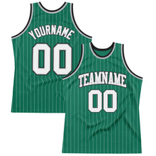 Load image into Gallery viewer, Custom Kelly Green White Pinstripe White Gray-Black Authentic Basketball Jersey