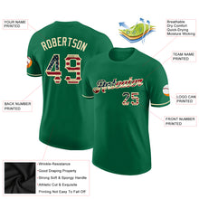Load image into Gallery viewer, Custom Kelly Green Vintage USA Flag-City Cream Performance T-Shirt