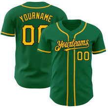 Load image into Gallery viewer, Custom Kelly Green Gold-Black Authentic Baseball Jersey