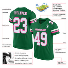 Load image into Gallery viewer, Custom Kelly Green White-Pink Mesh Authentic Football Jersey