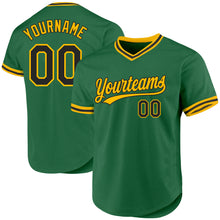 Load image into Gallery viewer, Custom Kelly Green Black-Gold Authentic Throwback Baseball Jersey