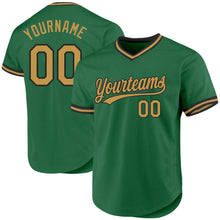 Load image into Gallery viewer, Custom Kelly Green Old Gold-Black Authentic Throwback Baseball Jersey