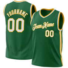Load image into Gallery viewer, Custom Kelly Green White-Gold Authentic Throwback Basketball Jersey