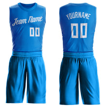 Load image into Gallery viewer, Custom Blue White Round Neck Suit Basketball Jersey