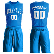 Load image into Gallery viewer, Custom Blue White Round Neck Suit Basketball Jersey