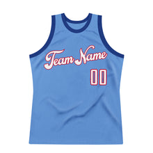 Load image into Gallery viewer, Custom Light Blue White-Red Authentic Throwback Basketball Jersey