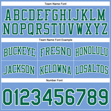 Load image into Gallery viewer, Custom Light Blue White Pinstripe Kelly Green-White Authentic Basketball Shorts