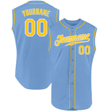 Load image into Gallery viewer, Custom Light Blue Gold-White Authentic Sleeveless Baseball Jersey