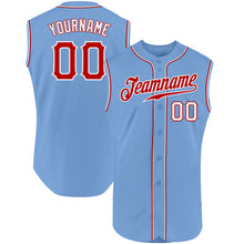 Load image into Gallery viewer, Custom Light Blue Red-White Authentic Sleeveless Baseball Jersey
