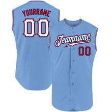 Load image into Gallery viewer, Custom Light Blue White-Red Authentic Sleeveless Baseball Jersey