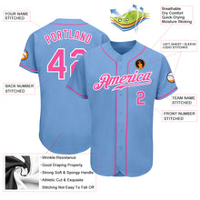 Load image into Gallery viewer, Custom Light Blue Pink-White Authentic Baseball Jersey