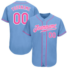 Load image into Gallery viewer, Custom Light Blue Pink-White Authentic Baseball Jersey