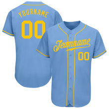 Load image into Gallery viewer, Custom Light Blue Gold Authentic Baseball Jersey