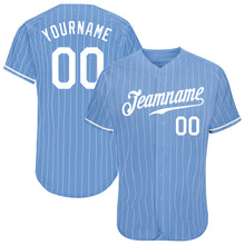 Load image into Gallery viewer, Custom Light Blue White Pinstripe White Authentic Baseball Jersey