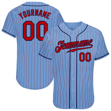 Load image into Gallery viewer, Custom Light Blue Red Pinstripe Red-Navy Authentic Baseball Jersey