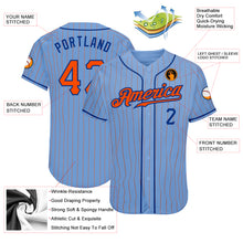 Load image into Gallery viewer, Custom Light Blue Orange Pinstripe Orange-Royal Authentic Baseball Jersey