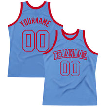 Load image into Gallery viewer, Custom Light Blue Light Blue-Red Authentic Throwback Basketball Jersey